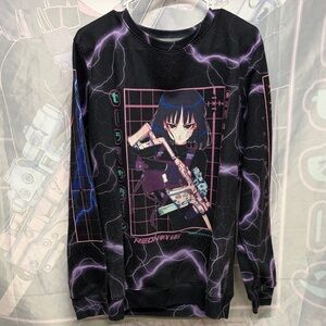 Anime Graphic Sweatshirt - Black and Purple